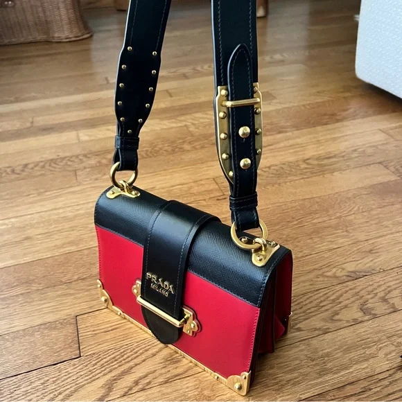 PRADA City Calfskin Saffiano Cahier Bag Fuoco Black - Picture 6 of 12